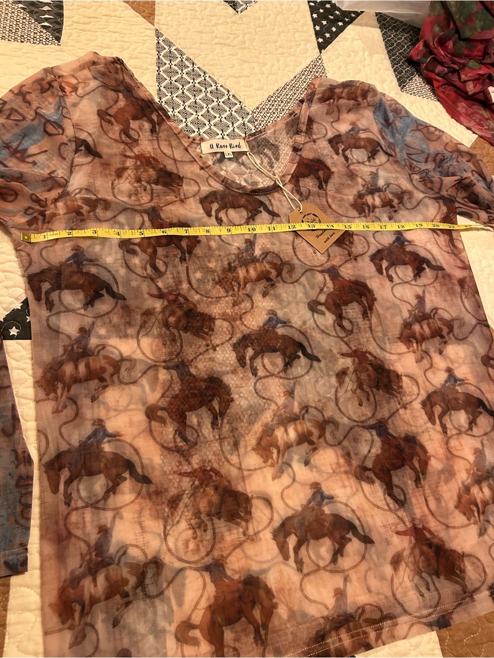 Sheer Horse-Print Blouse in Brown